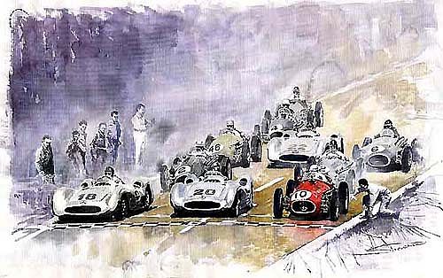 Red Car Maserati 250F Start France GP