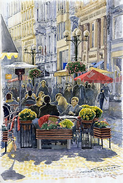 Yuriy Shevchuk ,watercolor Cityscape paintings