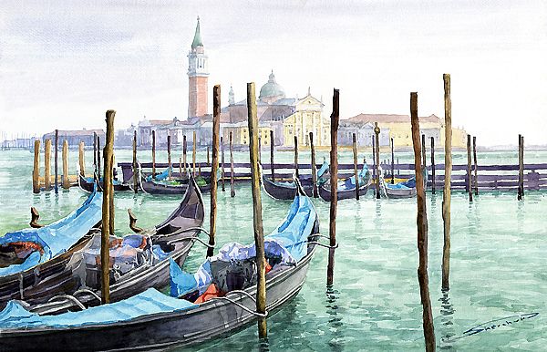 Italy Venice Gondolas Parked