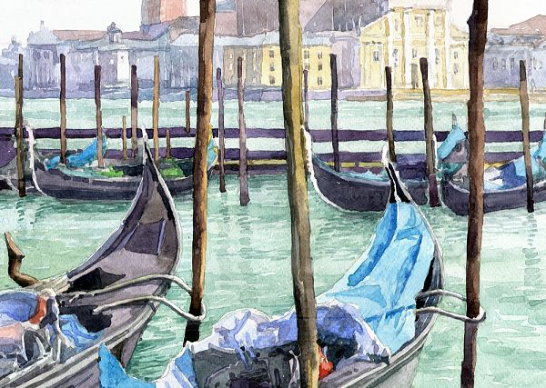 Italy Venice Gondolas Parked