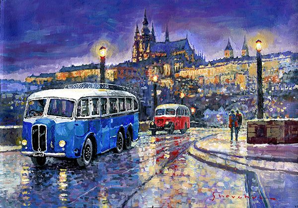 TATRA 85-91bus 1938 Praha RND bus 1950 Prague Manesuv bridge