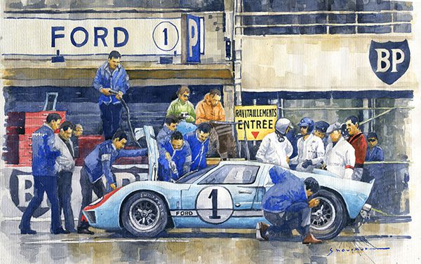 1966 Le Mans 24 Ford GT40 MkII Ken Miles Denny Hulme Pit Stop
