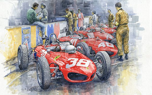 1962 Monaco GP Scuderia Ferrari Paddock Ferrari 156 Sharknose