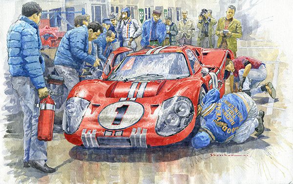 1967 Le Mans 24 Pit Stop Ford GT 40 MK IV Gurney Foyt winner