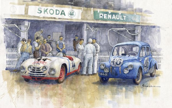 1950 Le Mans 24 #44 Skoda 1101 Sport #46 Renault 4 CV.