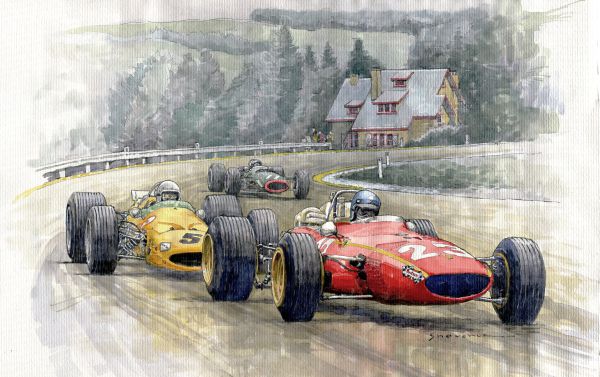 1968 Belgian GP SPA #23 Ferrari 312  #5 McLaren Ford  #11 BRM P126